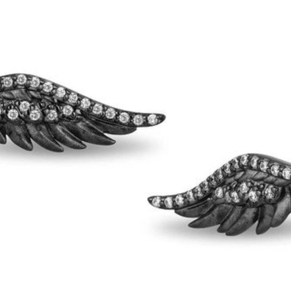 Enchanted Disney Black Rhodium Sterling Silver Maleficent Wings Earrings